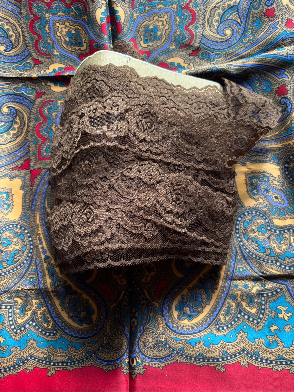 Vintage Brown Floral Lace Trim 6+ Yards Wide Scalloped Sewing Notions